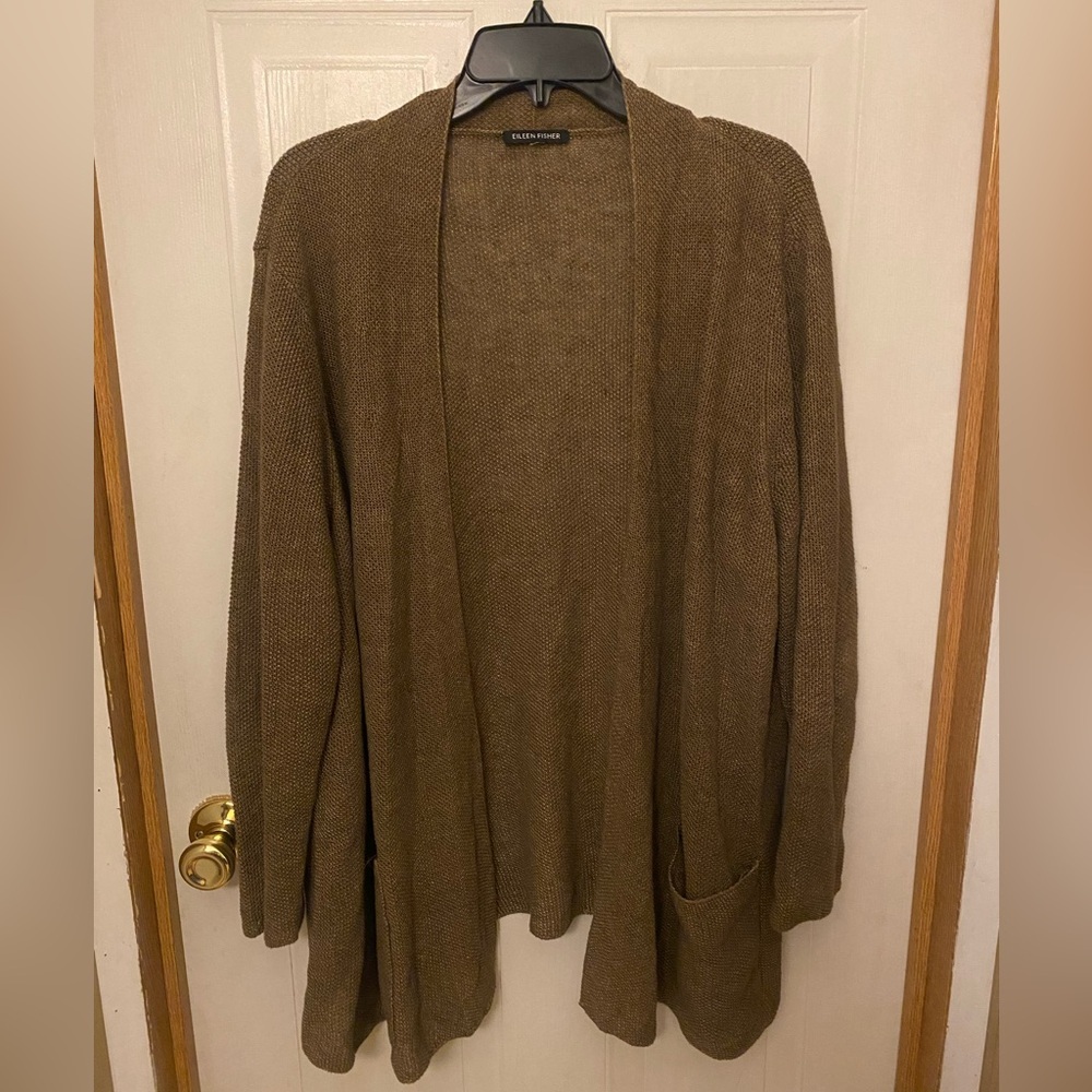 Eileen Fisher Open Front Organic Linen Cardigan